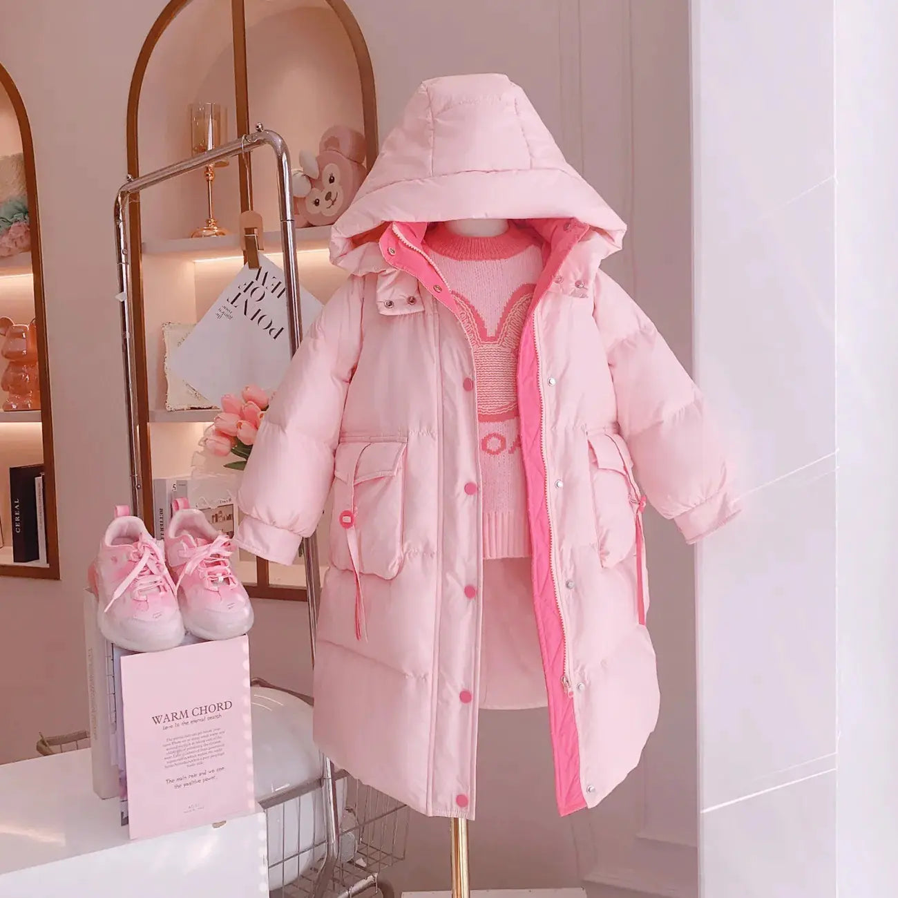Girls' Elegant Mid-Length Padded Jacket