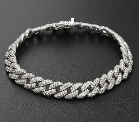 Silver Zircon Cuban Link Bracelet