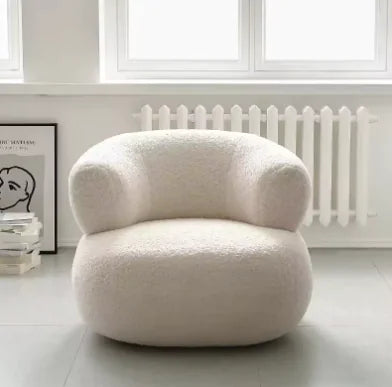 Minimalist White Lambswool Single Sofa